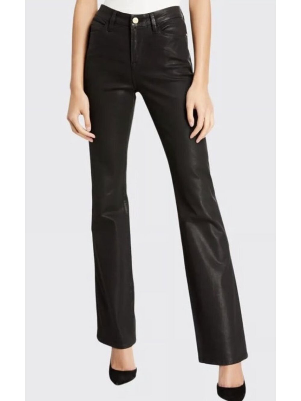 FRAME Le Mini Boot Jeans in Noir Coated Black Size 28 Mob Wives Minimalist